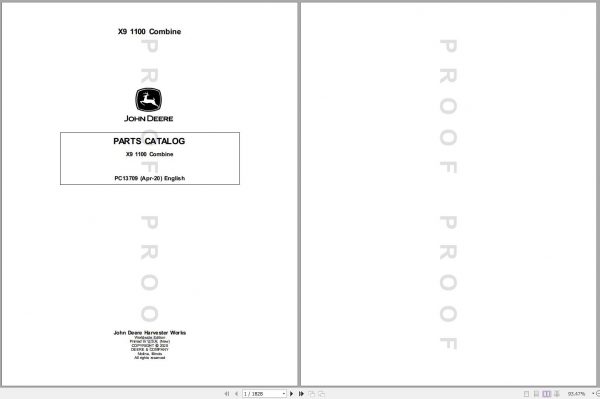 John Deere Combine X9 1100 Parts Catalog PC13709 04 1