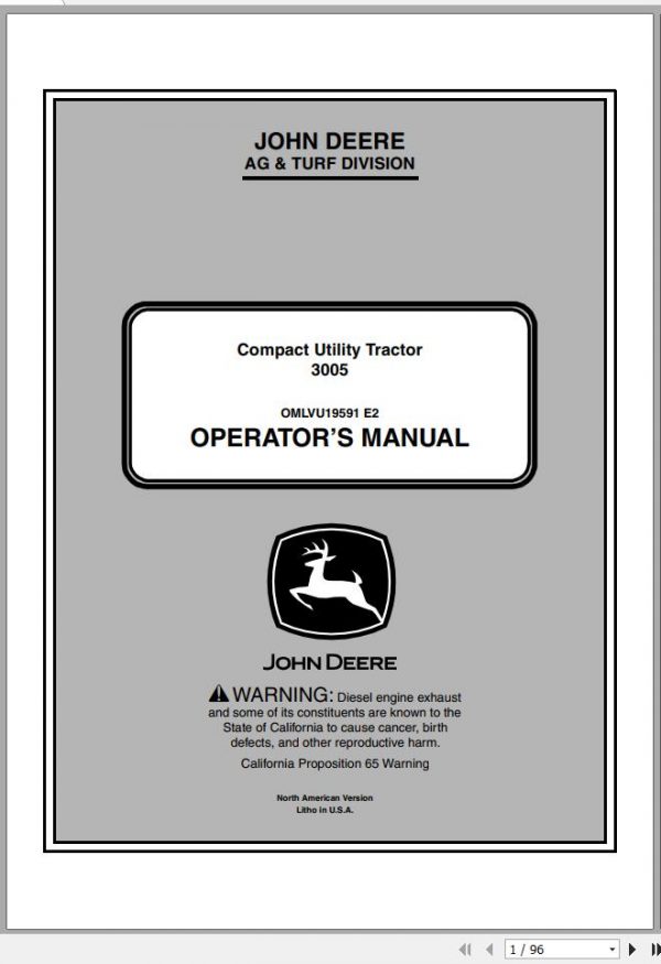 John Deere Compact Utility Tractor 3005 SN 000101 Operators Manual OMLVU19591 E2 1