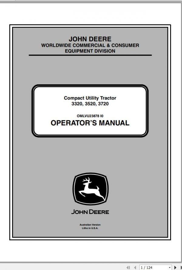 John Deere Compact Utility Tractor 3320 3520 3720 Operators Manual OMLVU23878 I0 2011 1