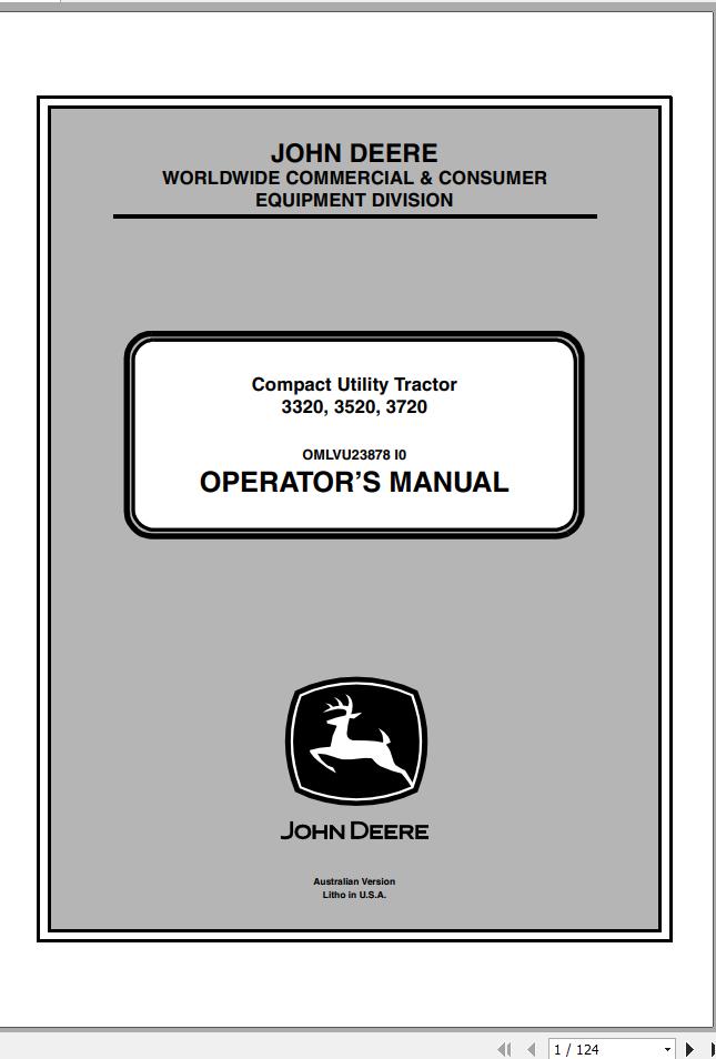 John Deere Compact Utility Tractor 3320 3520 3720 Operators Manual OMLVU23878 I0 2011 1