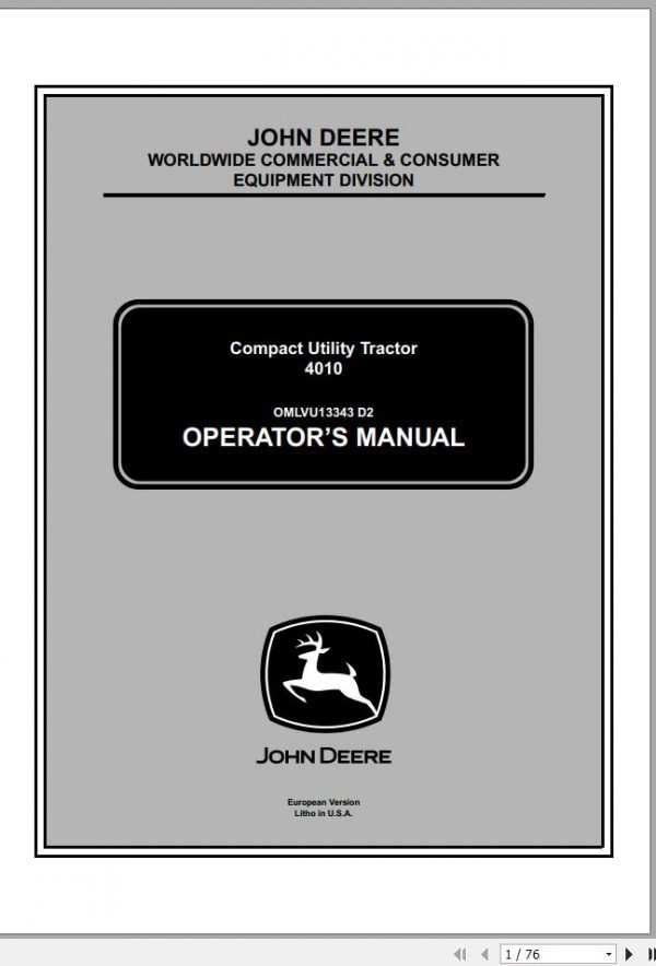 John Deere Compact Utility Tractor 4010 SN 110001 Operators Manual OMLVU13343 D2 2002 1