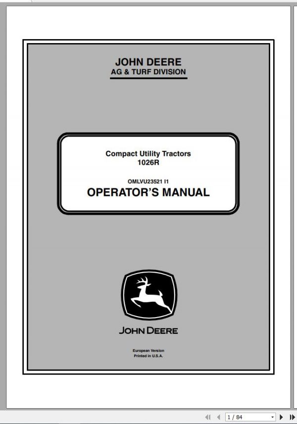 John Deere Compact Utility Tractors 1026R SN 010001 Operators Manual OMLVU23521 I1 2011 1