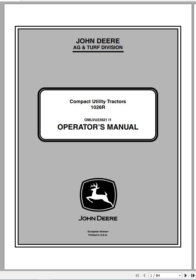 John Deere Compact Utility Tractors 1026R SN 010001 Operators Manual OMLVU23521 I1 2011 1