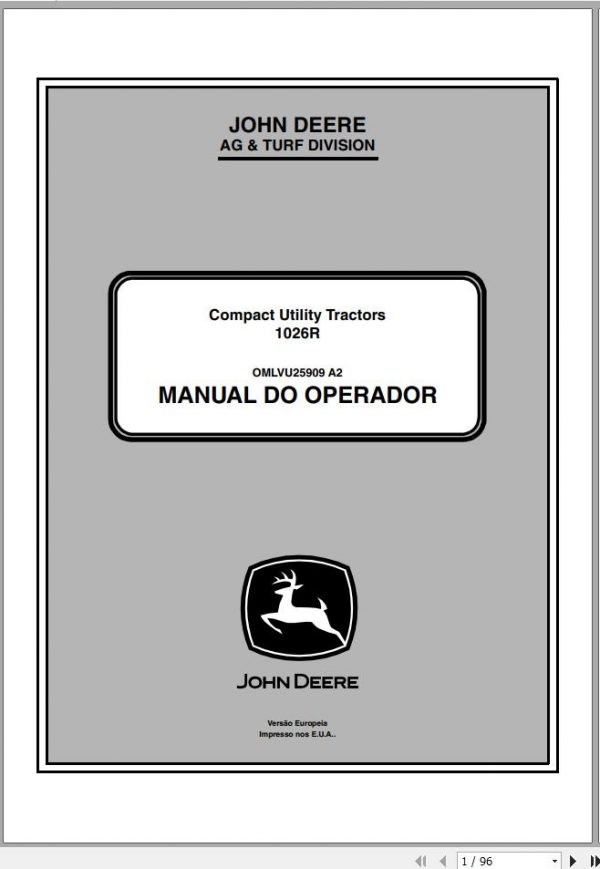John Deere Compact Utility Tractors 1026R SN 215000 Operators Manual OMLVU25909 A2 2012 ES 1