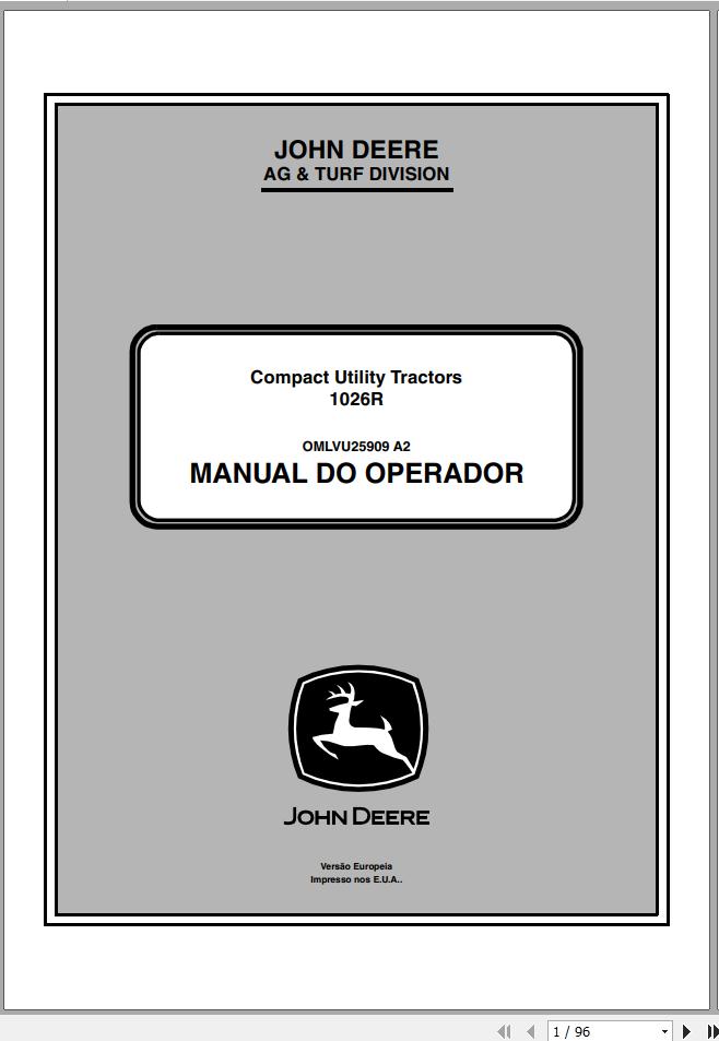John Deere Compact Utility Tractors 1026R SN 215000 Operators Manual OMLVU25909 A2 2012 ES 1