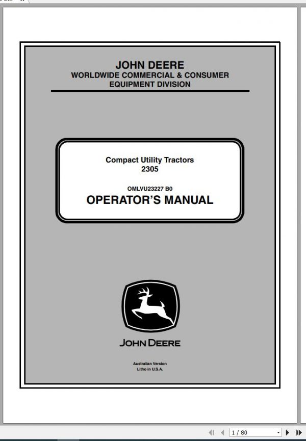 John Deere Compact Utility Tractors 2305 SN 120001 Operators Manual OMLVU23227 B0 2010 1