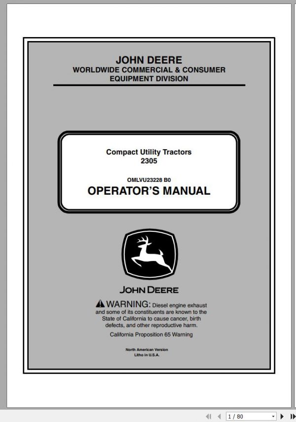 John Deere Compact Utility Tractors 2305 SN 120001 Operators Manual OMLVU23228 B0 2010 1