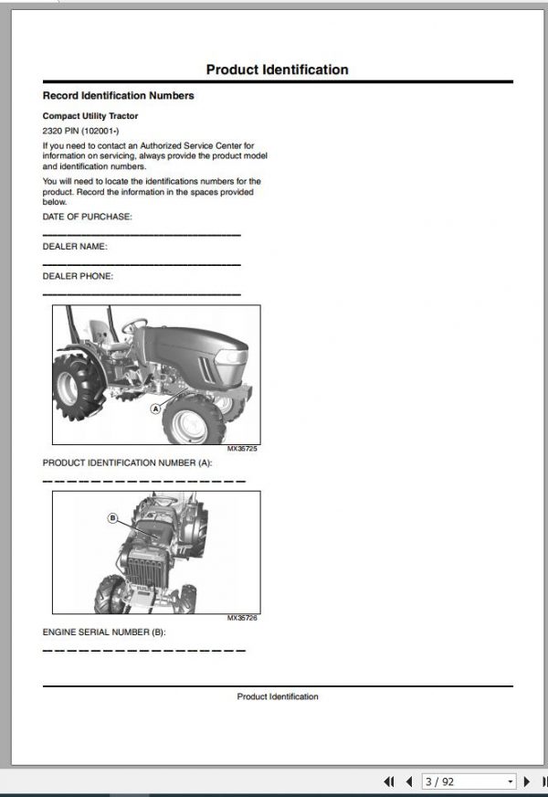 John Deere Compact Utility Tractors 2320 SN 102001 Operators Manual OMLVU26079 F2 2012 1