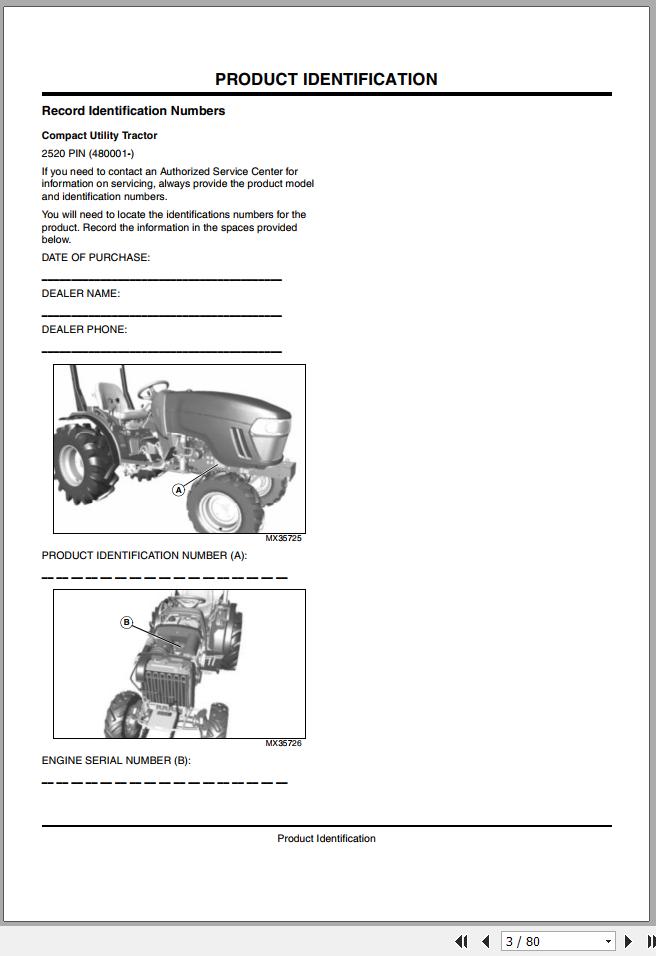 John Deere Compact Utility Tractors 2520 SN 480001 Operators Manual OMLVU19989 B9 2009 1