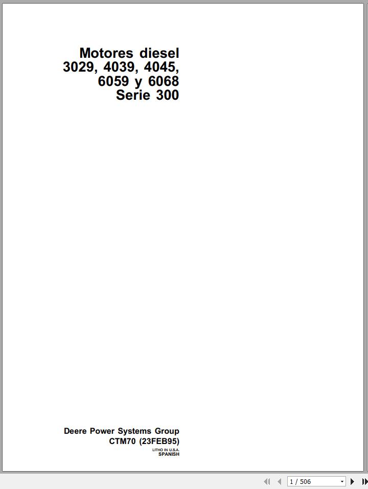 John Deere Diesel Engine 3029 4039 4045 6059 6068 Series 300 Technical Manual CTM70 ES 1