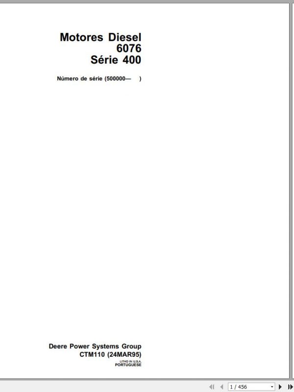 John Deere Diesel Engine 6076 Series 400 Technical Manual CTM110 ES 1