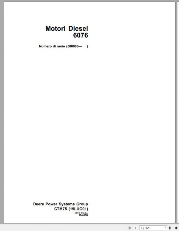 John Deere Diesel Engine 6076 Technical Manual CTM75 IT 1