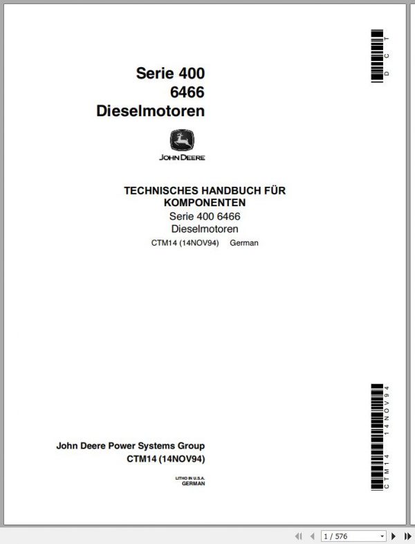 John Deere Diesel Engine 6466 Series 400 Technical Manual CTM14 DE 1