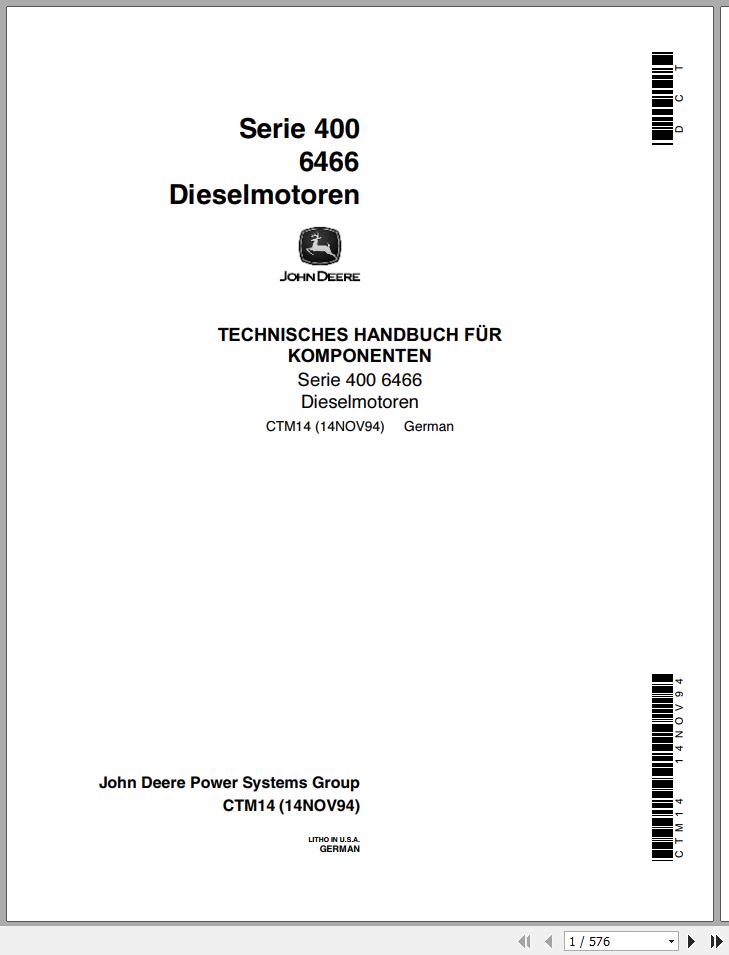 John Deere Diesel Engine 6466 Series 400 Technical Manual CTM14 DE 1