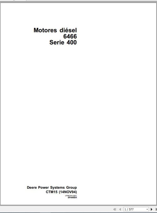John Deere Diesel Engine 6466 Series 400 Technical Manual CTM15 ES 1