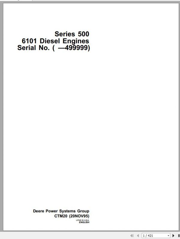 John Deere Diesel Engines 6101 Series 500 Technical Manual CTM20 1