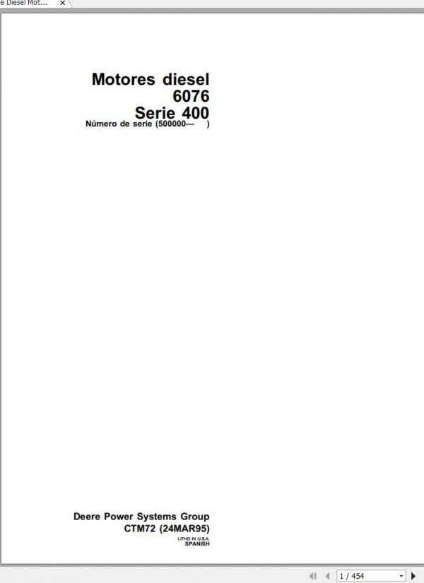 John Deere Diesel Motor 6076 Series 400 Technical Manual CTM72 ES 1