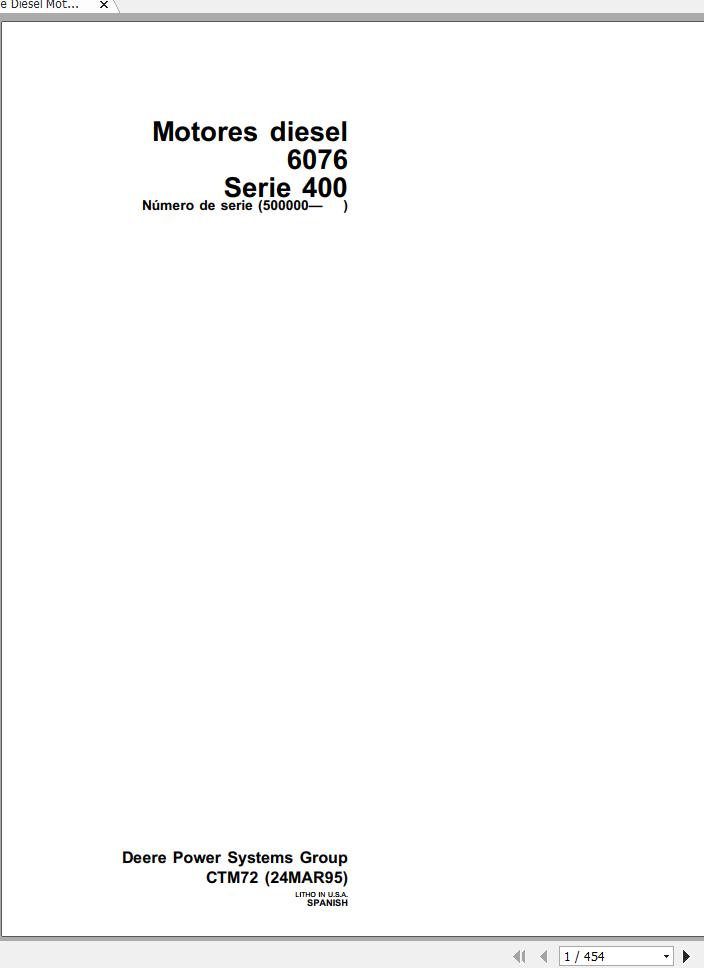 John Deere Diesel Motor 6076 Series 400 Technical Manual CTM72 ES 1