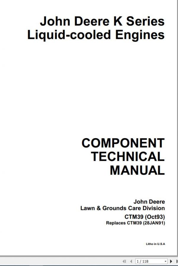John Deere Engine K Series Liquid Cooled Technical Manual CTM39 1