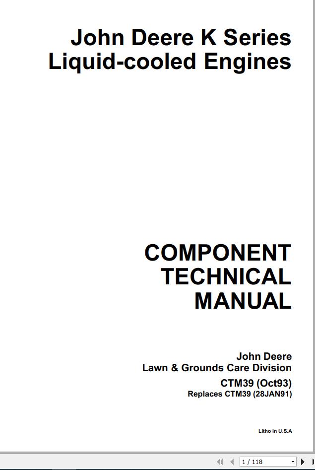 John Deere Engine K Series Liquid Cooled Technical Manual CTM39 1