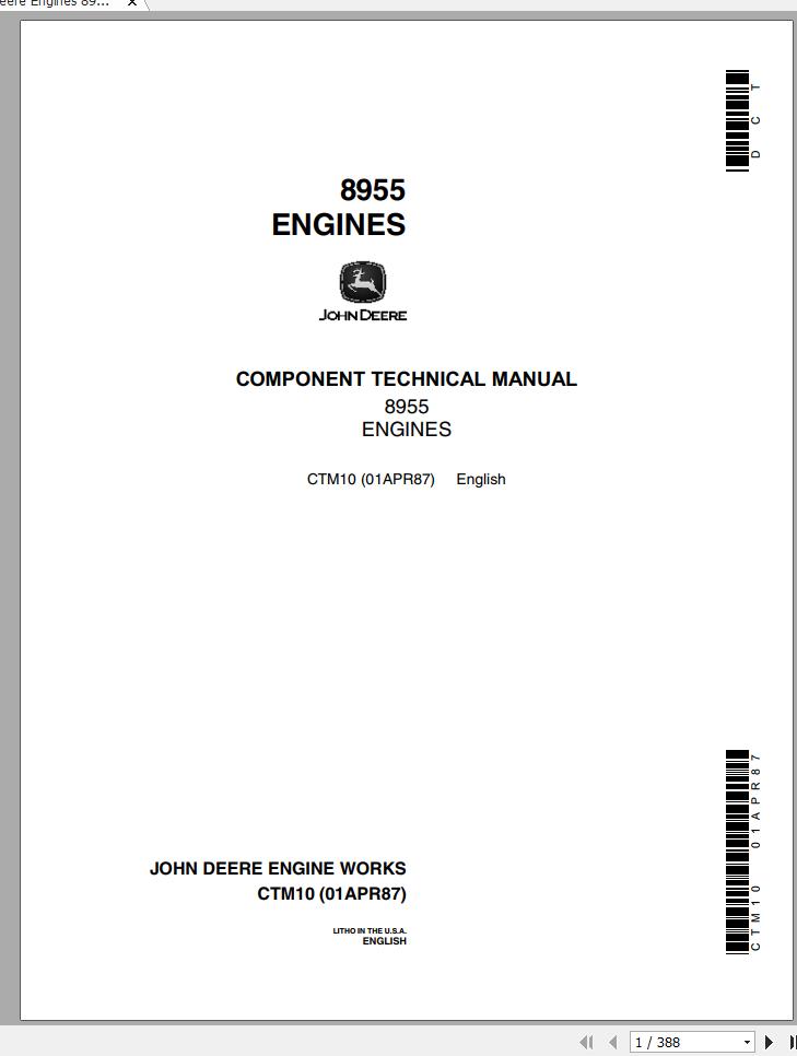 John Deere Engines 8955 Component Technical Manual CTM10 1