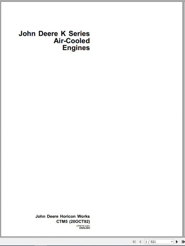 John Deere Engines Air Cooled K Series Technical Manual CTM5 1