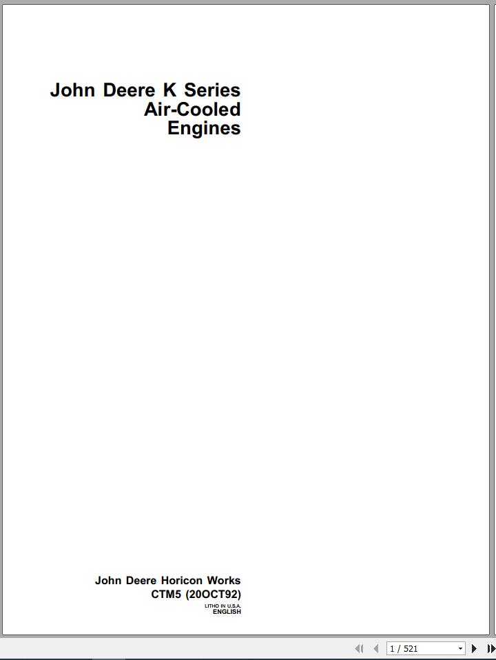 John Deere Engines Air Cooled K Series Technical Manual CTM5 1