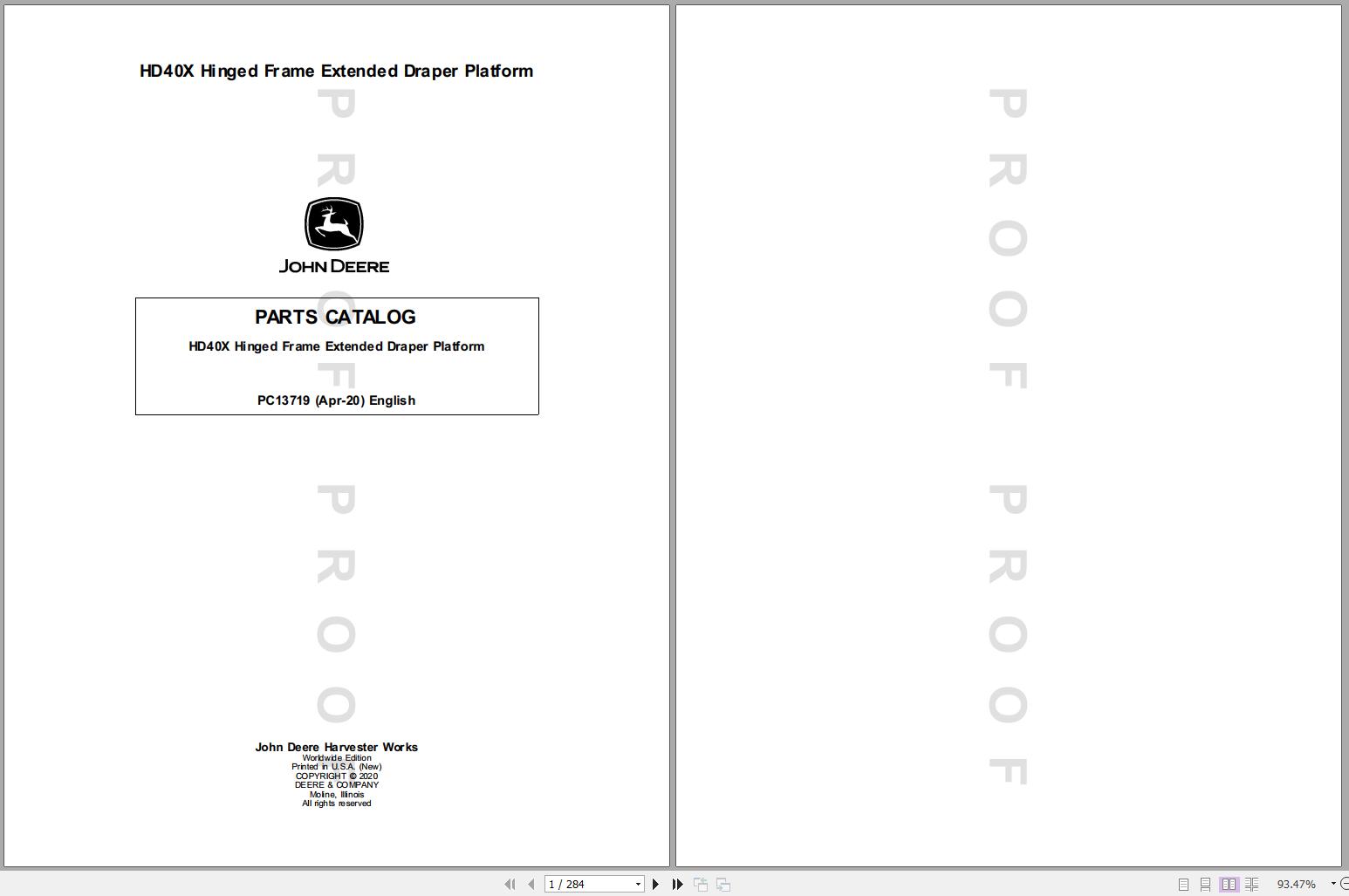 John Deere Hinged Frame Draper Platform HD40R Parts Catalog PC13711 04 1