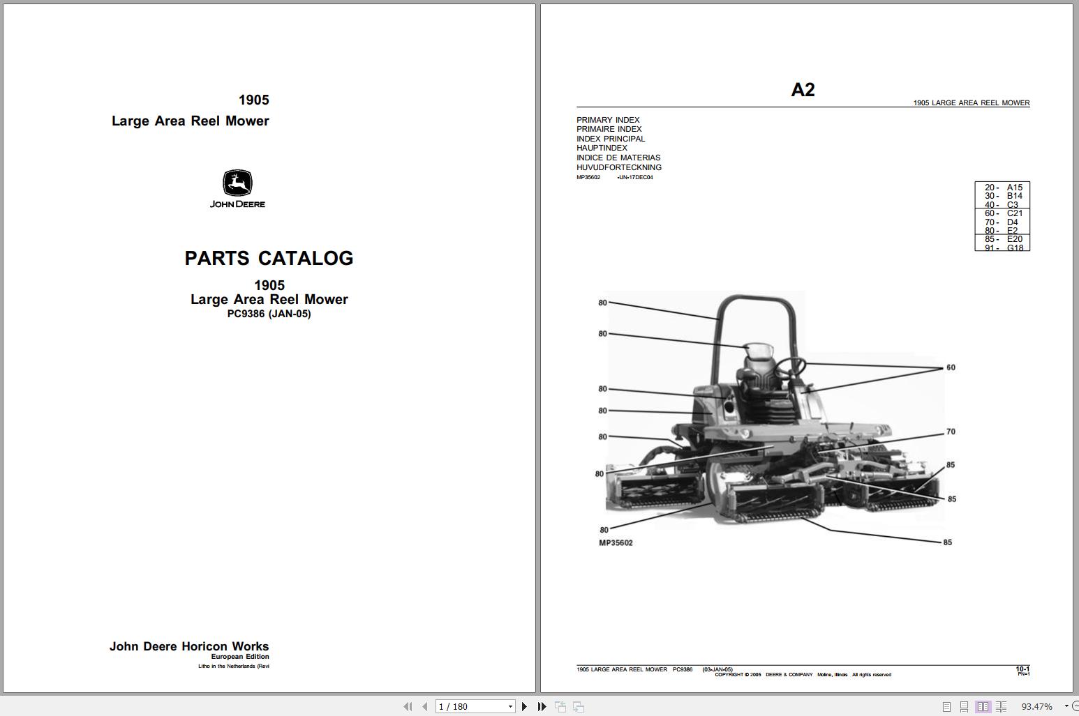 John Deere Hinged Frame Draper Platform HD50R Parts Catalog PC13713 04 1