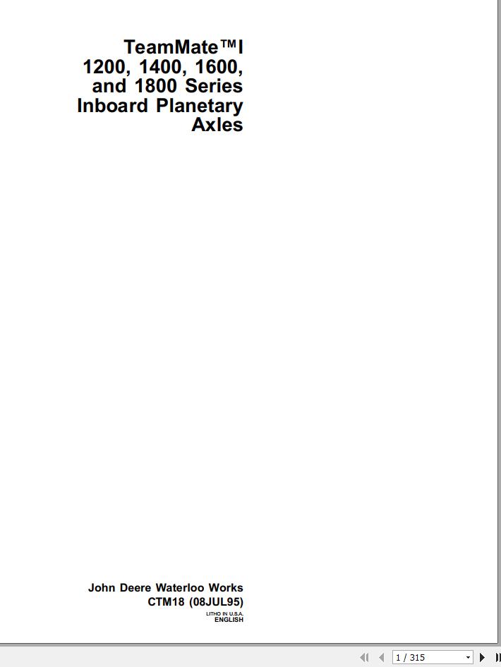 John Deere Inboard Planetary 1200 1400 1600 1800 Technical Manual CTM18 1