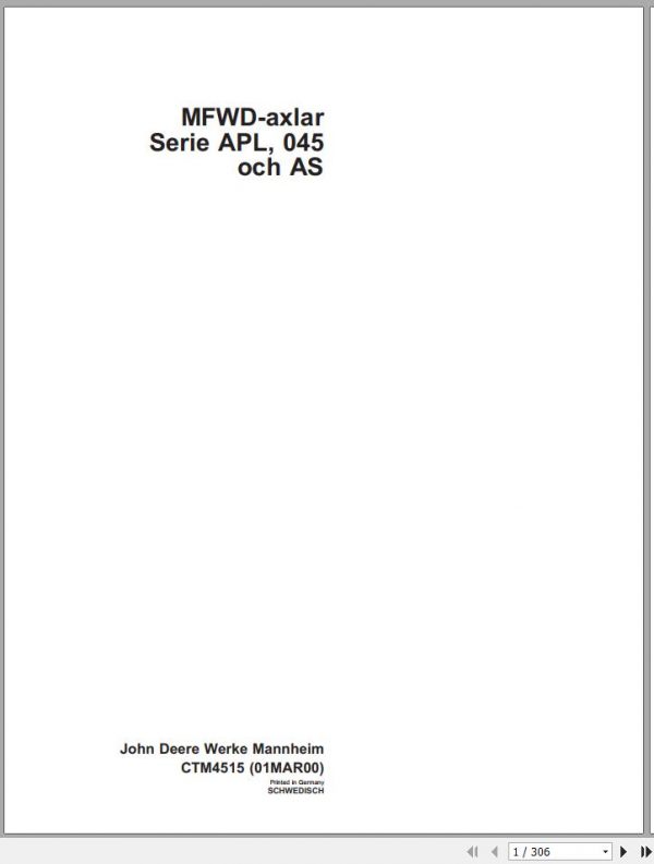 John Deere MFWD Axlar APL Series 045 AS Technical Manual CTM4515 SE 1
