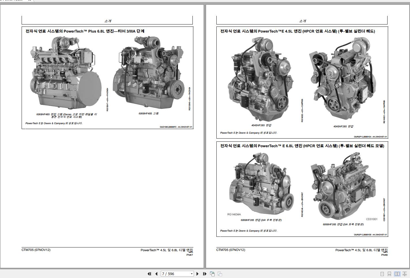 John Deere PowerTech Diesel Engine 4.5L 6.8L Technical Manual CTM705 Korean 2