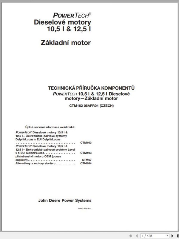 John Deere Powertech Diesel Engine 10.5 12.5 Technical Manual CTM162 Czech 1