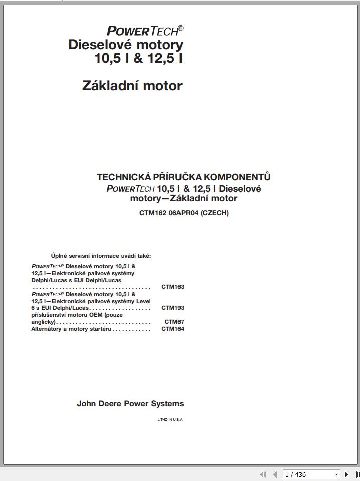 John Deere Powertech Diesel Engine 10.5 12.5 Technical Manual CTM162 Czech 1