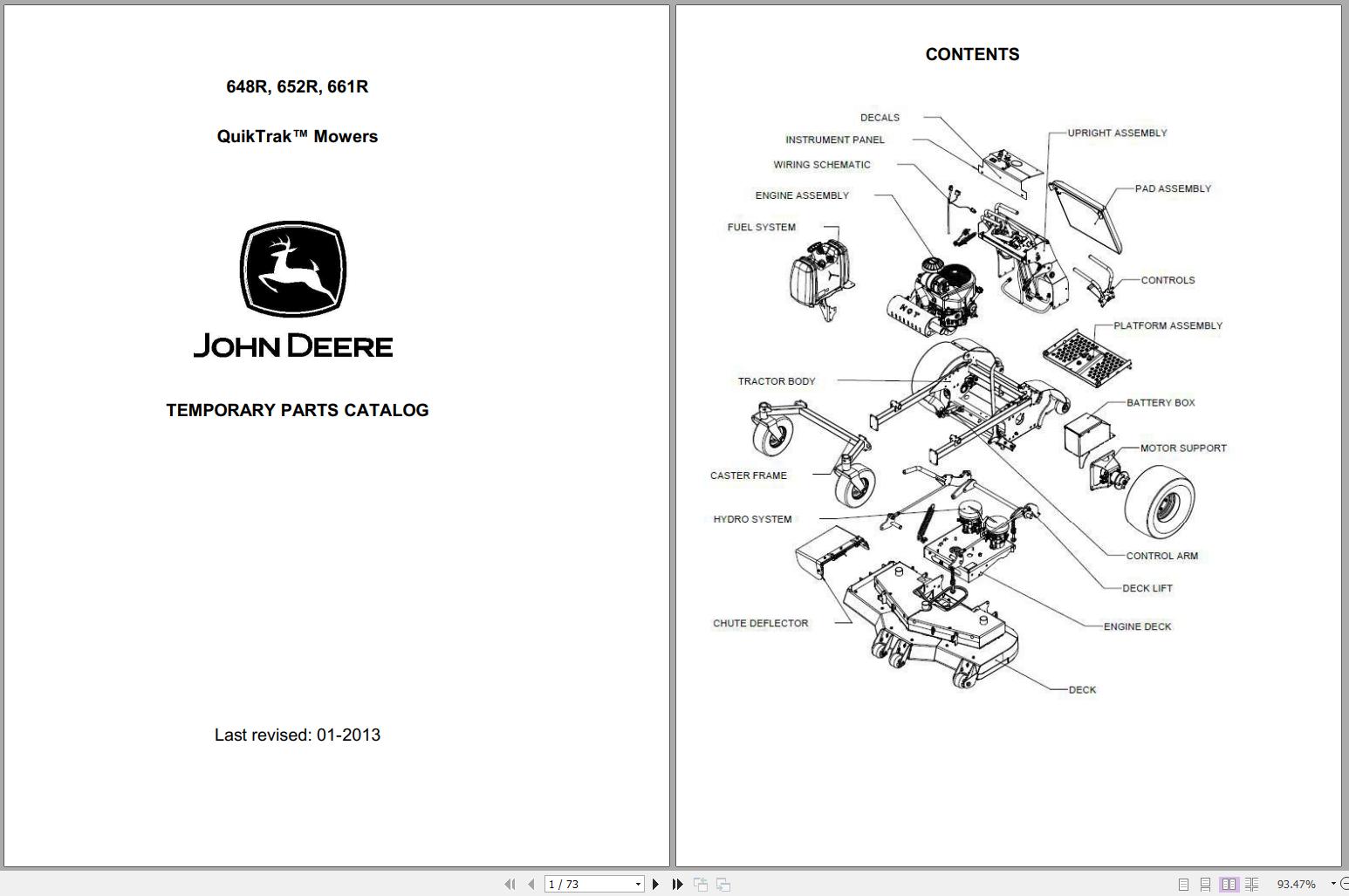John Deere QuikTrak Mowers Temporary 625B Parts Catalog 01 1