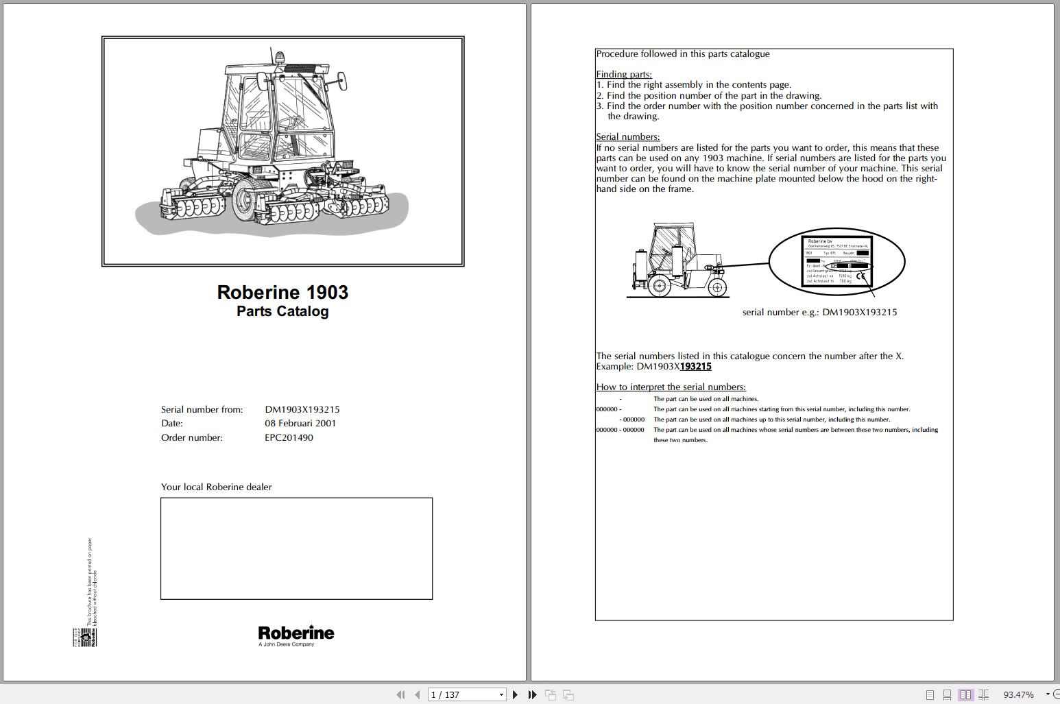 John Deere Robering 1203 DM1203X120060 Parts Catalog 04 1