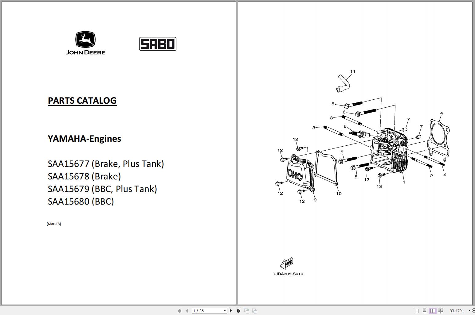 John Deere Yamaha Engines SAA15677 SAA15678 SAA15679 SAA15680 Parts Catalog 03 1