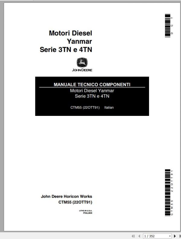 John Deere Yanmar Diesel Engine Series 3TN 4TN Technical Manual CTM55 IT 1