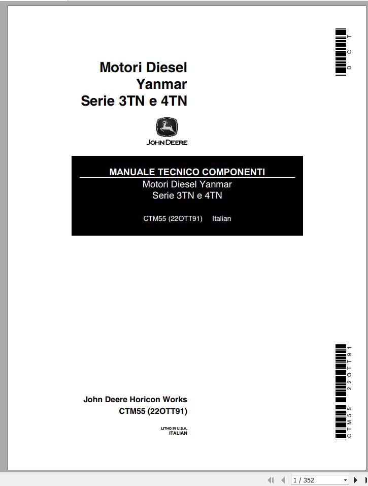 John Deere Yanmar Diesel Engine Series 3TN 4TN Technical Manual CTM55 IT 1