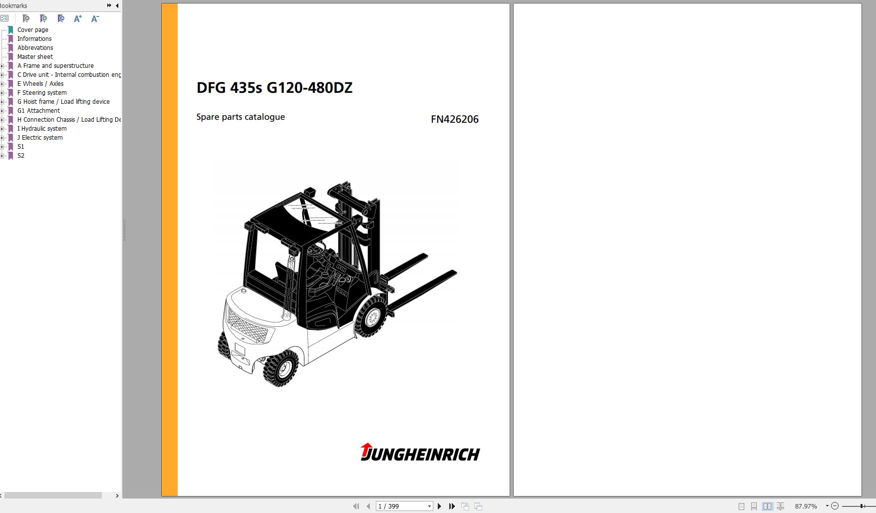 Jungheinrich Forklift DFG 435s G120 480DZ Spare Parts Manual FN426206 1
