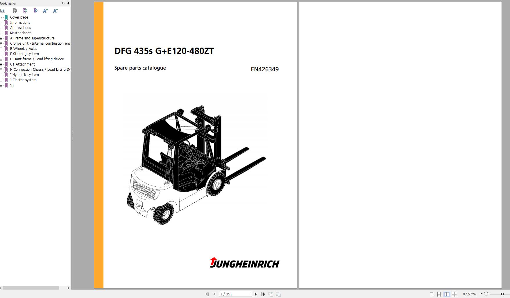 Jungheinrich Forklift DFG 435s GE120 480ZT Spare Parts Manual FN426349 1