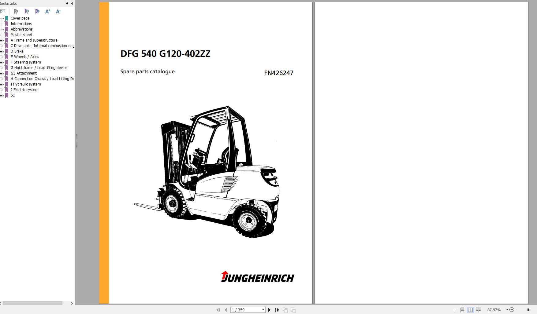 Jungheinrich Forklift DFG 540 G120 402ZZ Spare Parts Manual FN426247 1