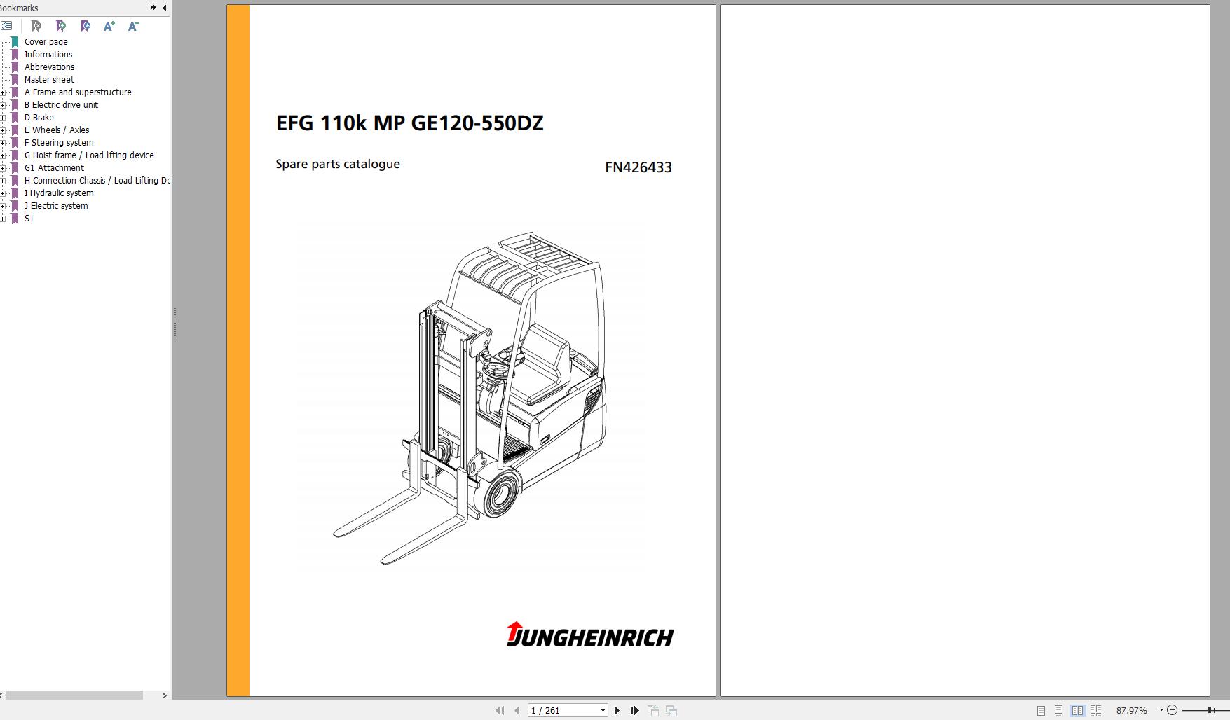 Jungheinrich Forklift EFG 110k MP GE120 550DZ Spare Parts Manual FN426433 1