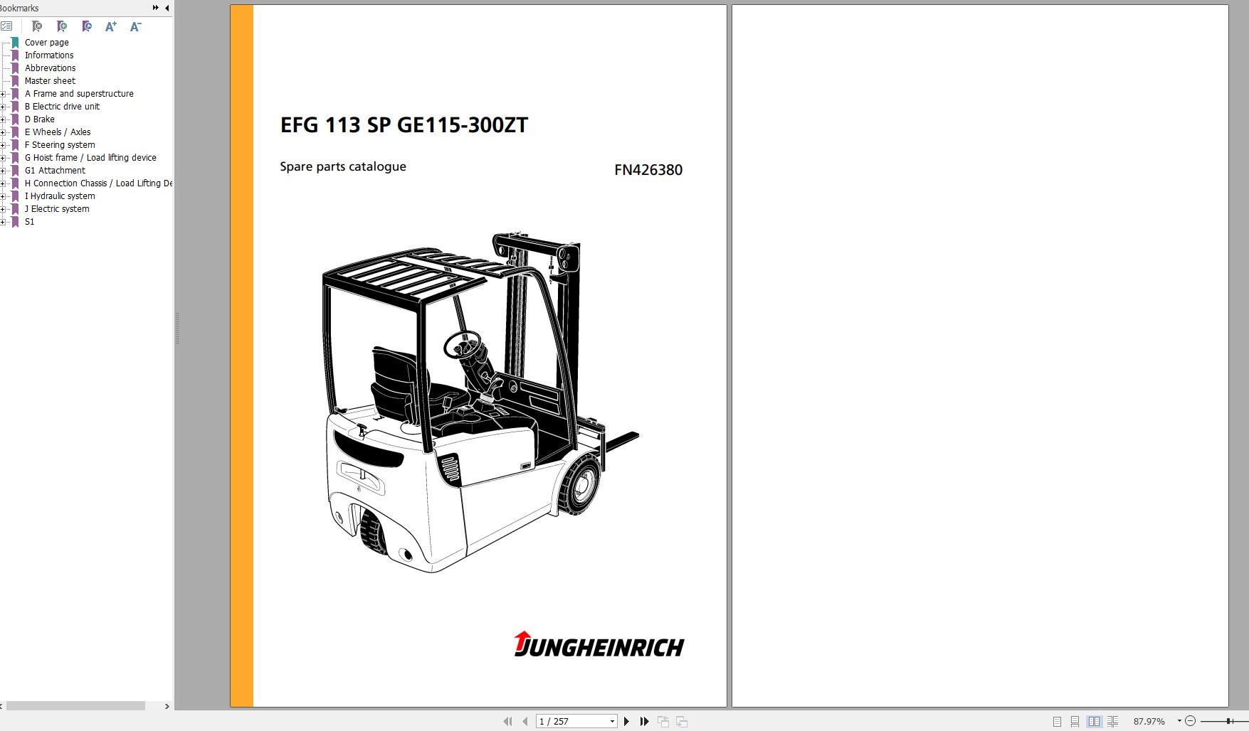 Jungheinrich Forklift EFG 113 SP GE115 300ZT Spare Parts Manual FN426380 1