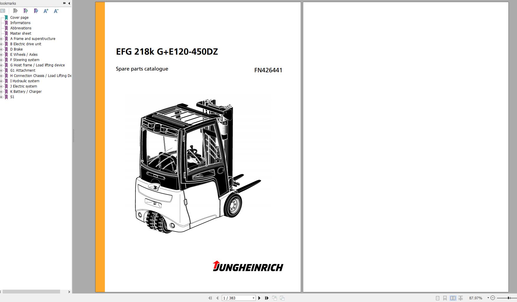 Jungheinrich Forklift EFG 218k GE120 450DZ Spare Parts Manual FN426441 1