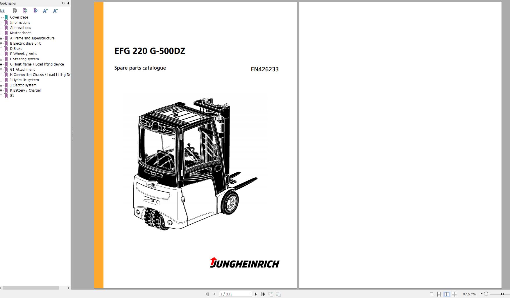 Jungheinrich Forklift EFG 220 G 500DZ Spare Parts Manual FN426233 1