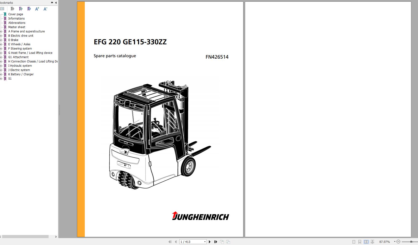 Jungheinrich Forklift EFG 220 GE115 330ZZ Spare Parts Manual FN426514 1