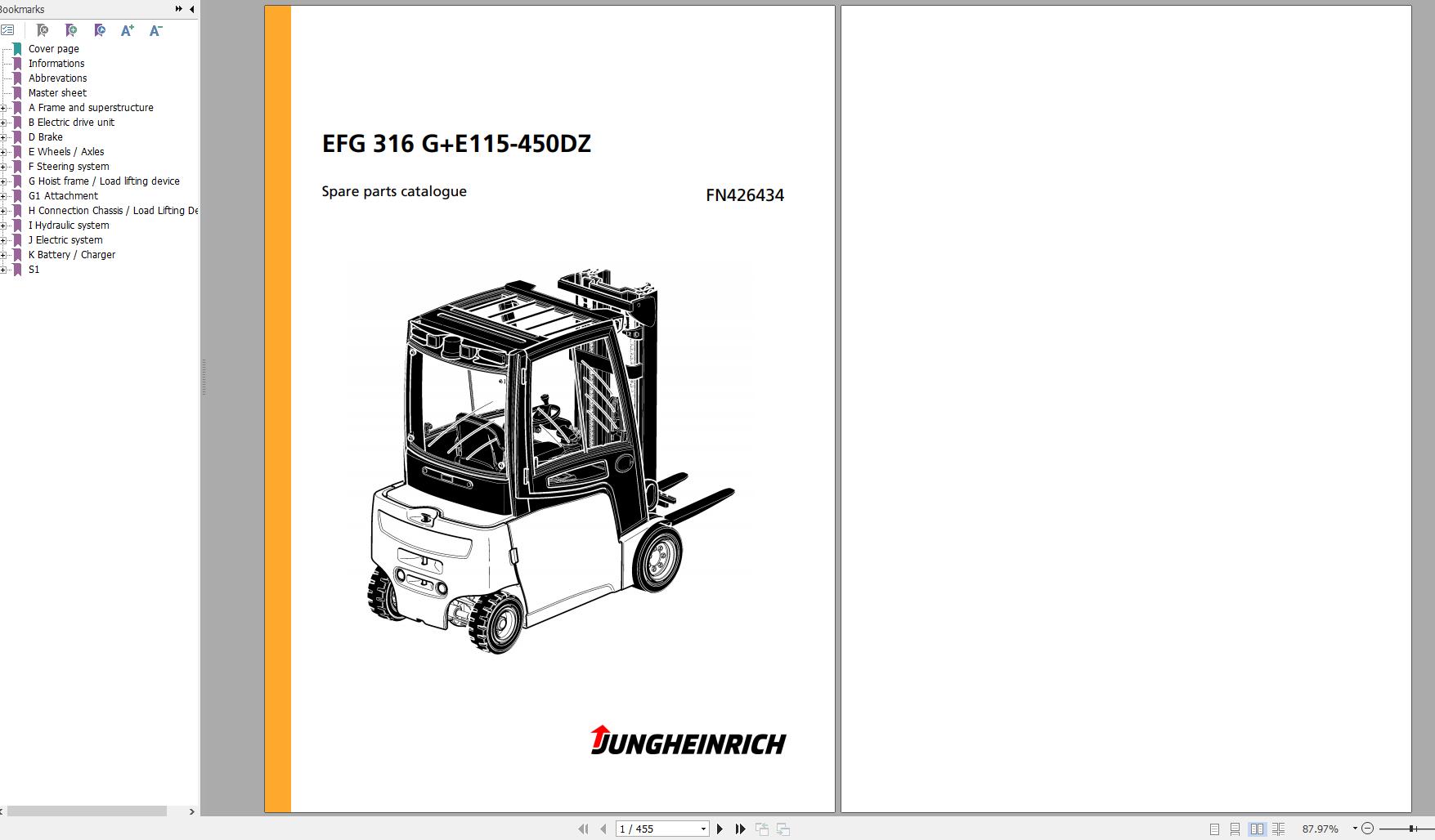 Jungheinrich Forklift EFG 316 GE115 450DZ Spare Parts Manual FN426434 1