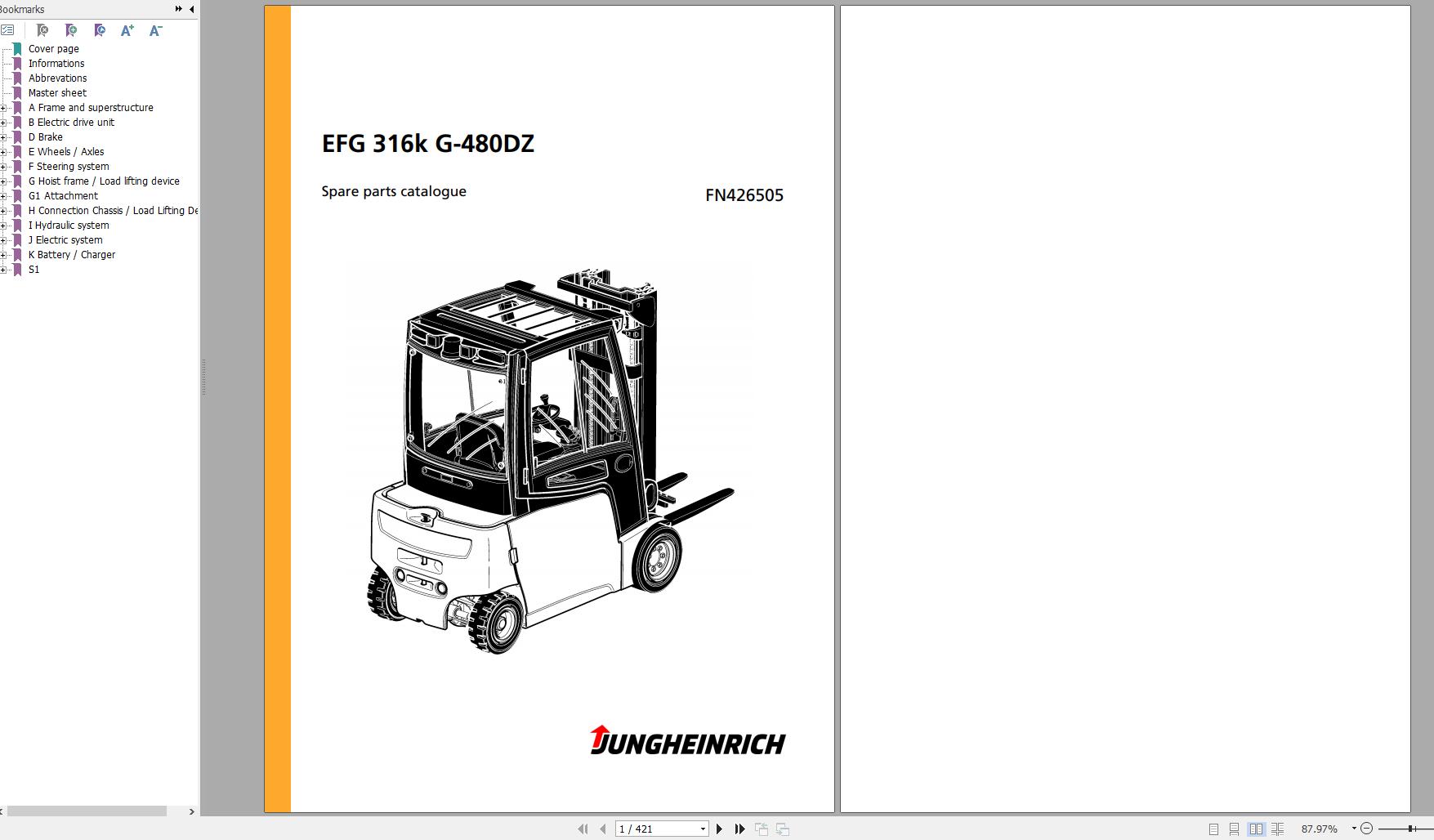 Jungheinrich Forklift EFG 316k G 480DZ Spare Parts Manual FN426505 1