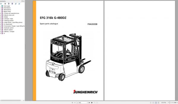 Jungheinrich Forklift EFG 316k G 480DZ Spare Parts Manual FN426508 1